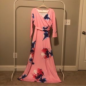 SheKiss Women's Sexy V Neck Floral Long Sleeves Maxi Dresses Party Prom Outfits